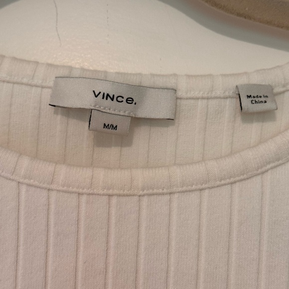 Vince Rib Elbow Short Sleeve Cropped Top in Off White - Picture 3 of 4